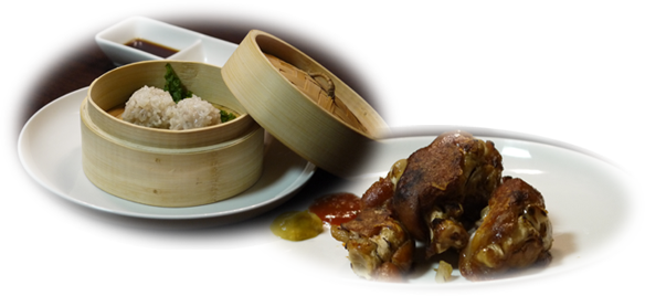 自家製もち米シュウマイ／炙り豚足焼